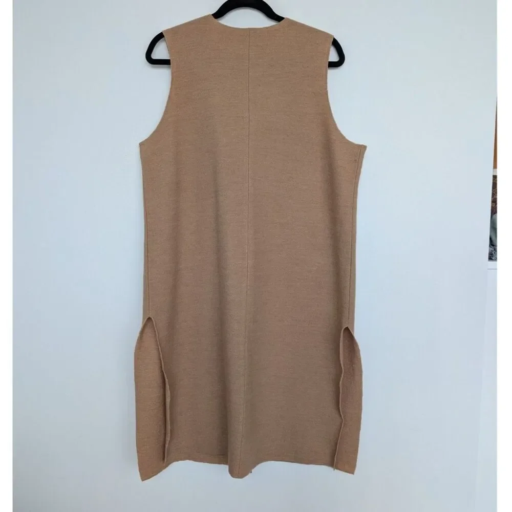 Chico's Wool Sleeveless Wrap Longline Duster Tan Cardigan Sz Chico's 2/L - Picture 2 of 16